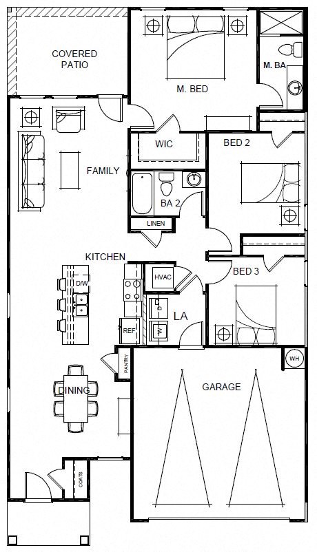 Floor plan for 3 beds, 2 baths, 1402 sqft
